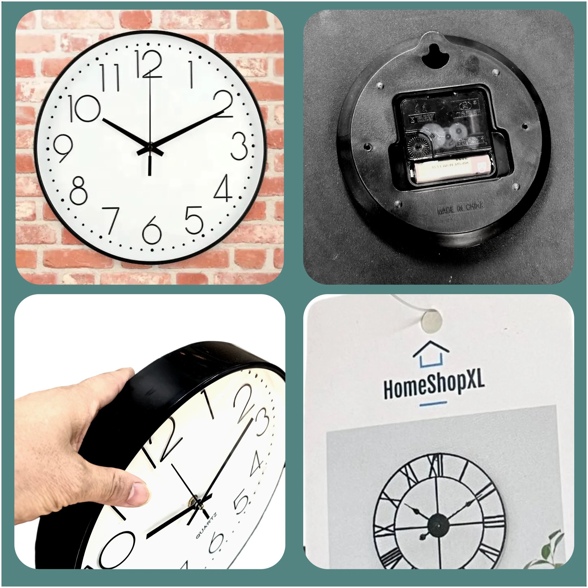 Afbeelding van HSXL - Kleine 30cm Design Wandklok met Stil Quartz Uurwerk - Zwart / Wit - HSM001 - Analoog - Klok Modern -