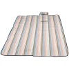 Afbeelding van Picknickkleed Waterdicht - 170 x x135 cm - Bruin / Blauw / Wit gestreept - Strandkleed met Handvat -