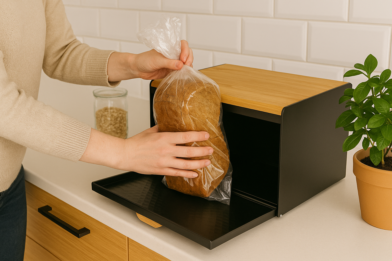 Afbeelding van Luxe Broodtrommel Zwart met Bamboe - Brood Bewaardoos - 36x21x21CM - Rechthoekig - 65e4 dfe0 404d 964b