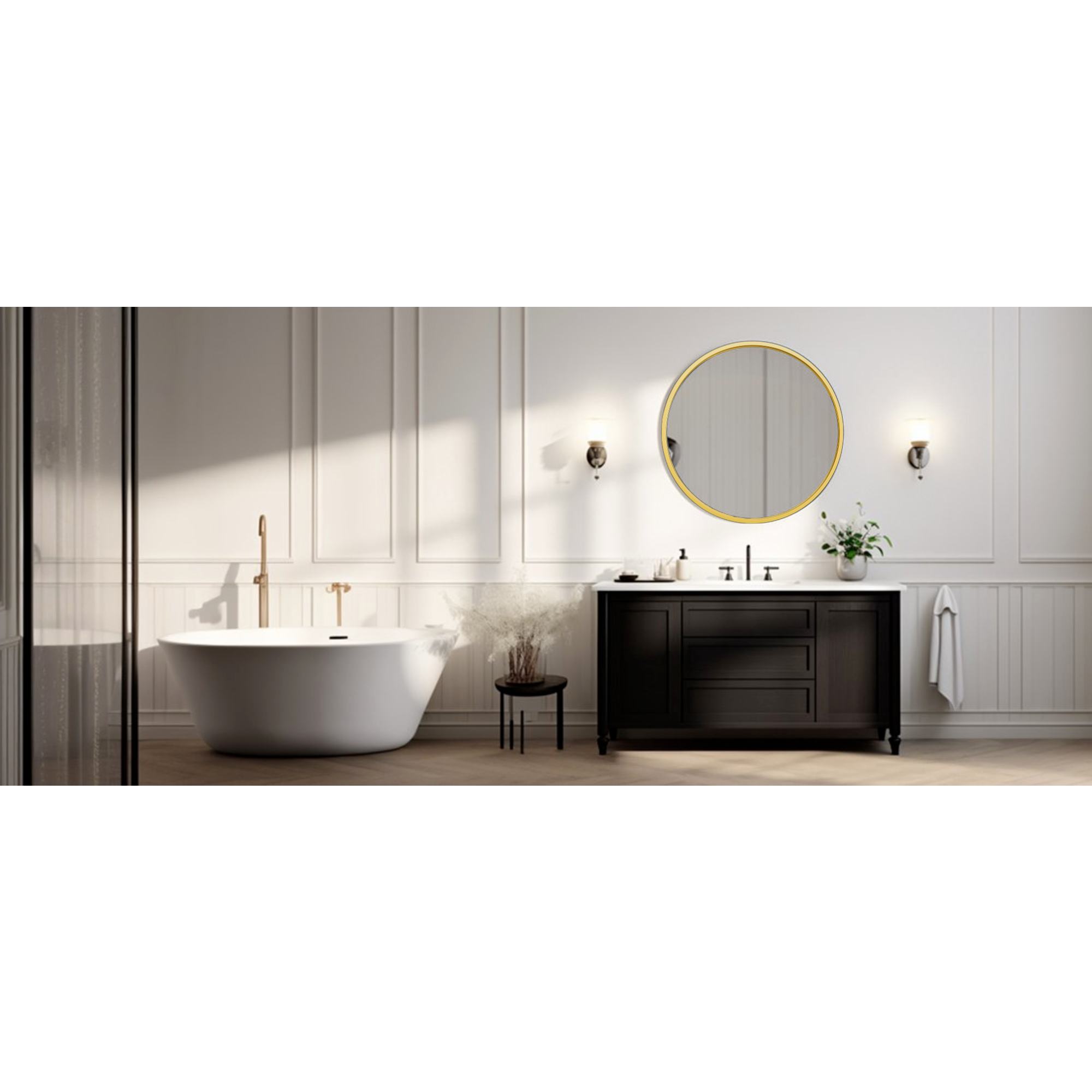 Afbeelding van HSXL - Spiegels - Ronde Spiegel Goud - 60 cm Groot - Grote Wandspiegel Rond - Industrieel / Modern Design -