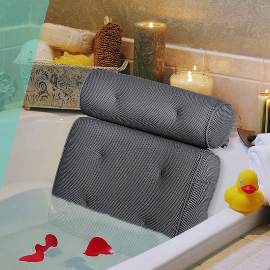 Afbeelding van Luxe Home Spa Badkussen met zuignappen - Extra zacht - Voor Nek en Rug - Kussen voor in Bad - Antislip -