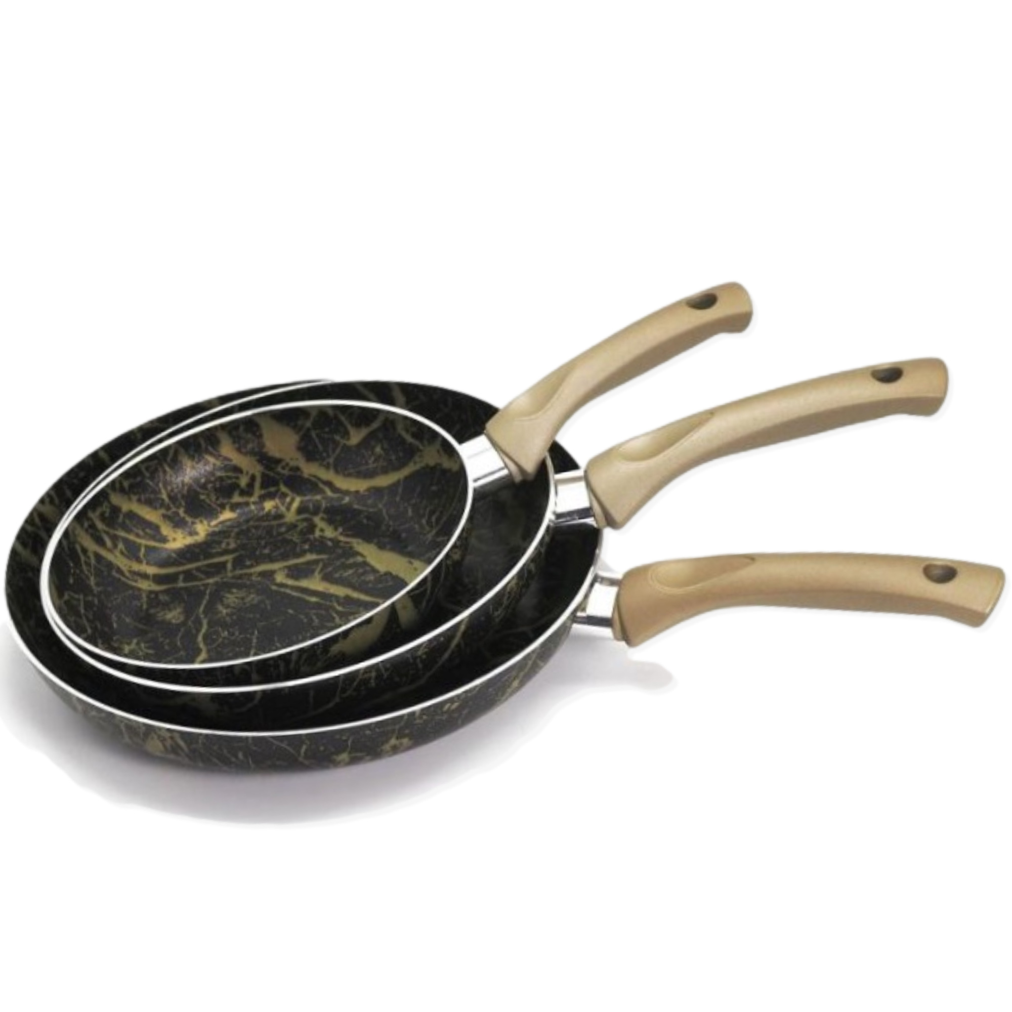 Afbeelding van Koekenpannenset - Koekenpannen Ø20, 24, 28cm - Eco Friendly Pannenset - Koekenpan - Goud / Zwart /