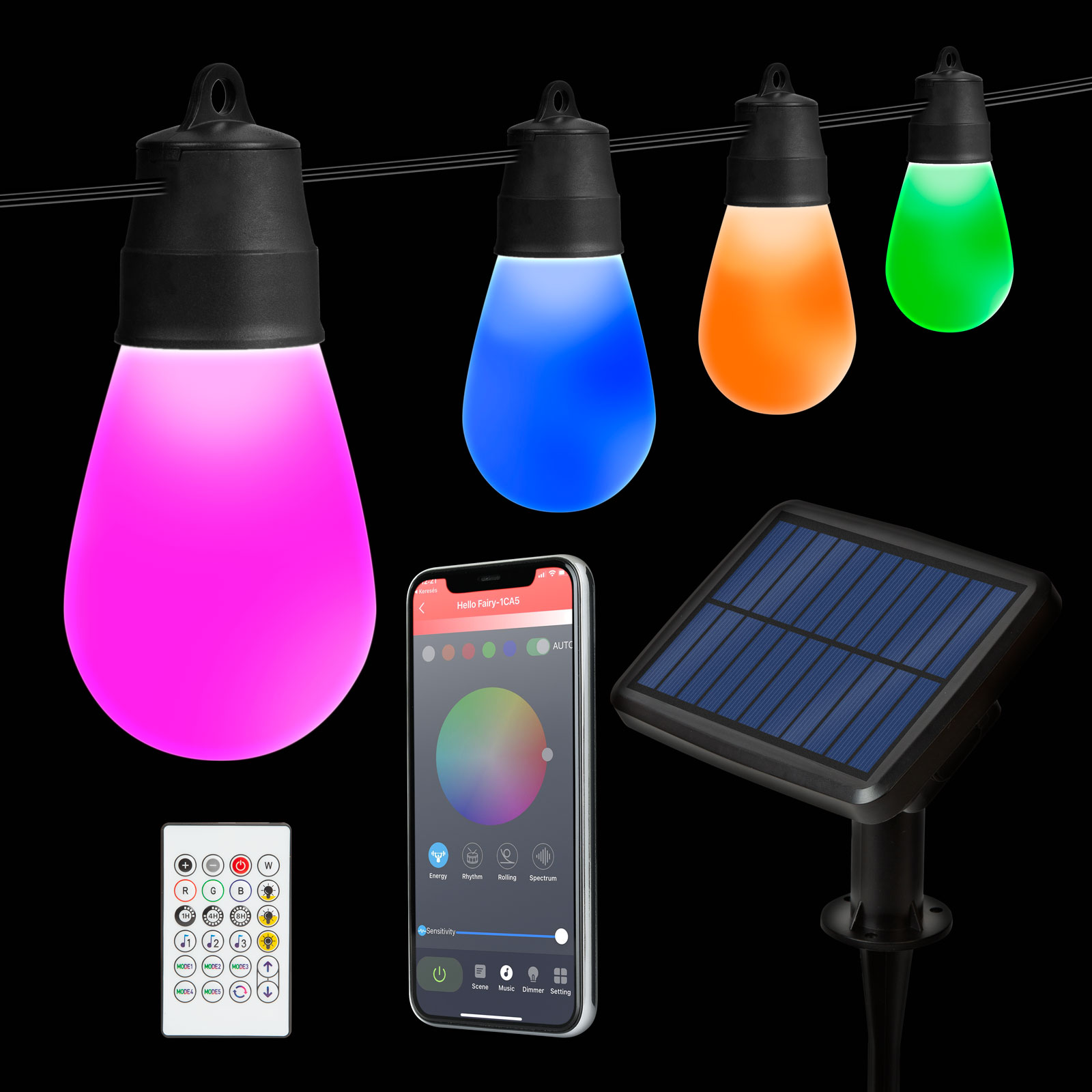 Afbeelding van Garden of Eden - Solar Lichtsnoer voor Binnen of Buiten op Zonne-Energie - Multicolour - 6.5m - met App en