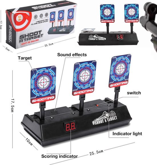 Afbeelding van Elektrische Schietschijf - Digitaal Doelwit Met Drie Schiet Targets - Met LCD Score Bord - 68cc 35a7 47ec