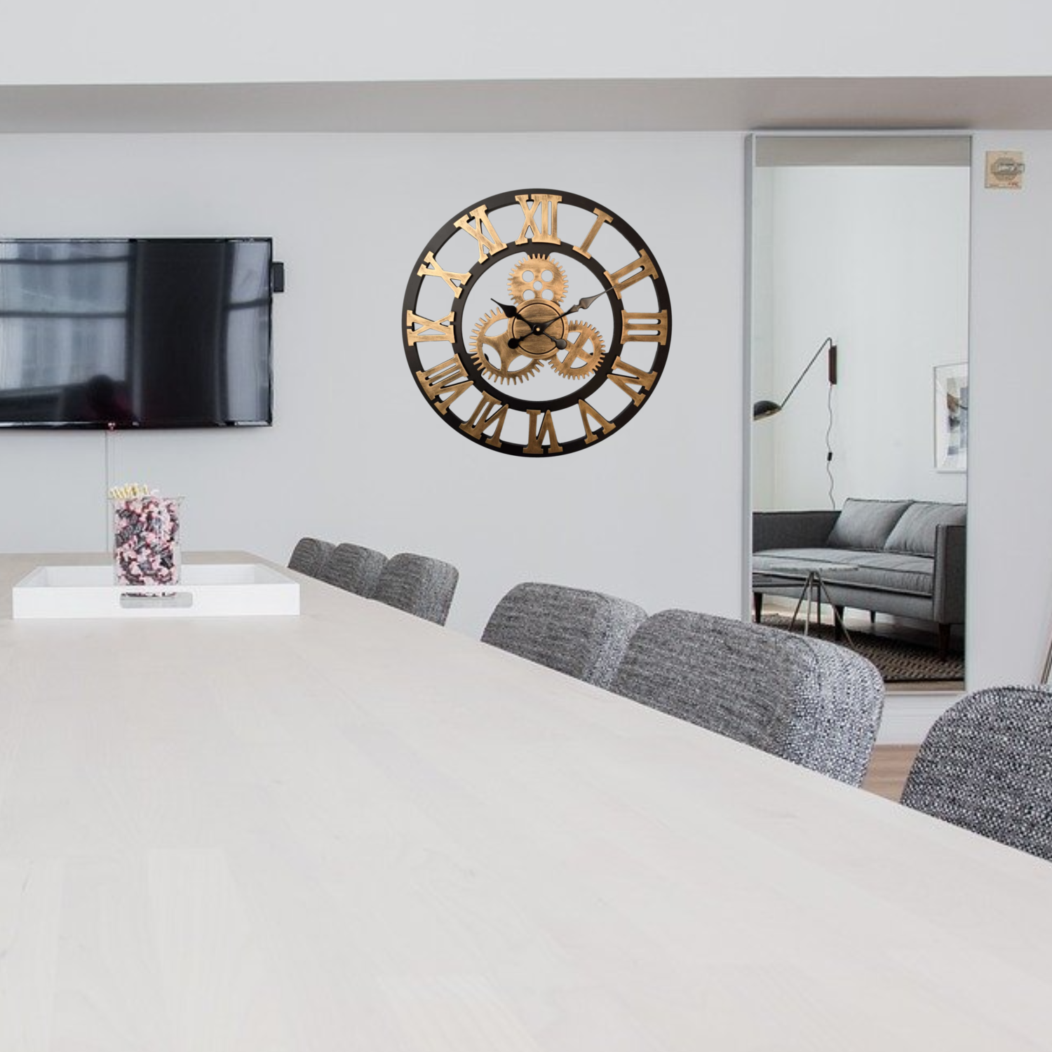 Afbeelding van HSXL - 60cm Grote Stille Wandklok Landelijk en Industrieel uit Zwart met Goud Hout - Groot - 60 cm - Houten