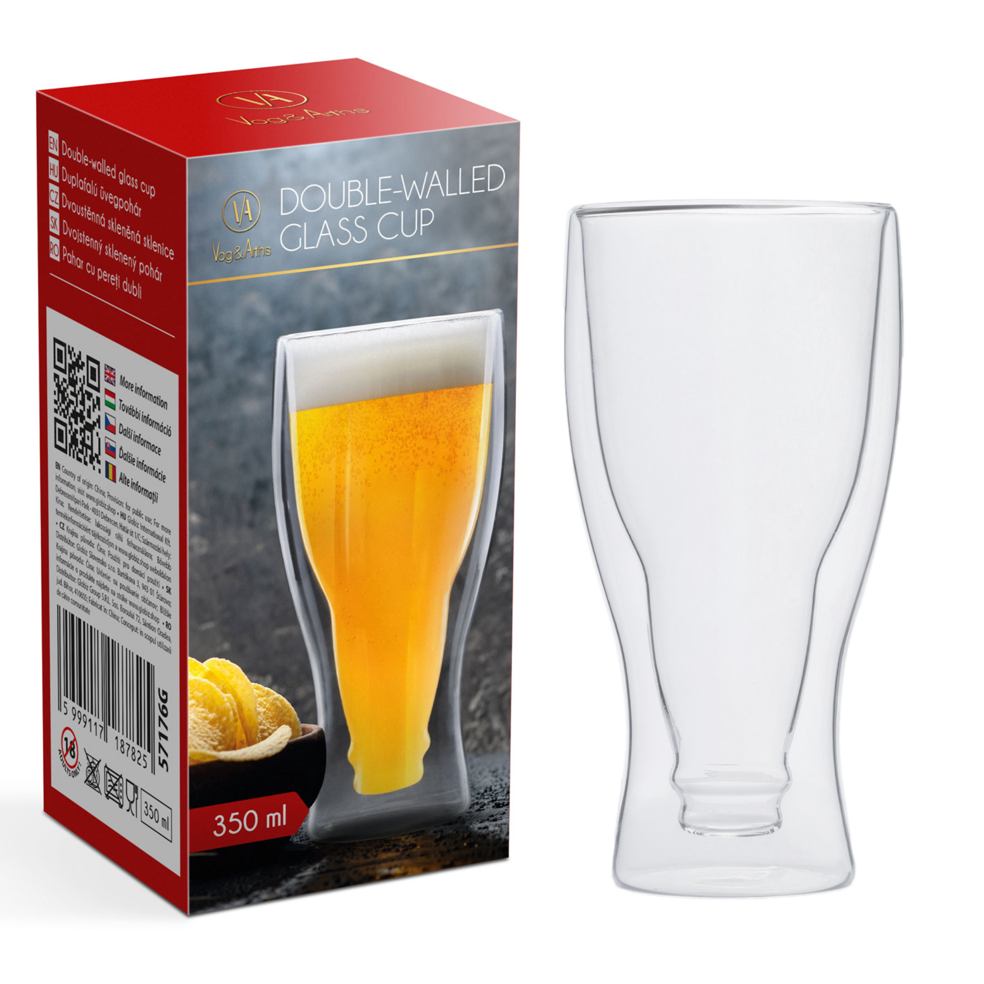 Afbeelding van Vog&Arths - Dubbelwandig Bierglas - 350ML - Langer koud biertje! - Cadeau voor Mannen - 6cad 3925 4d52