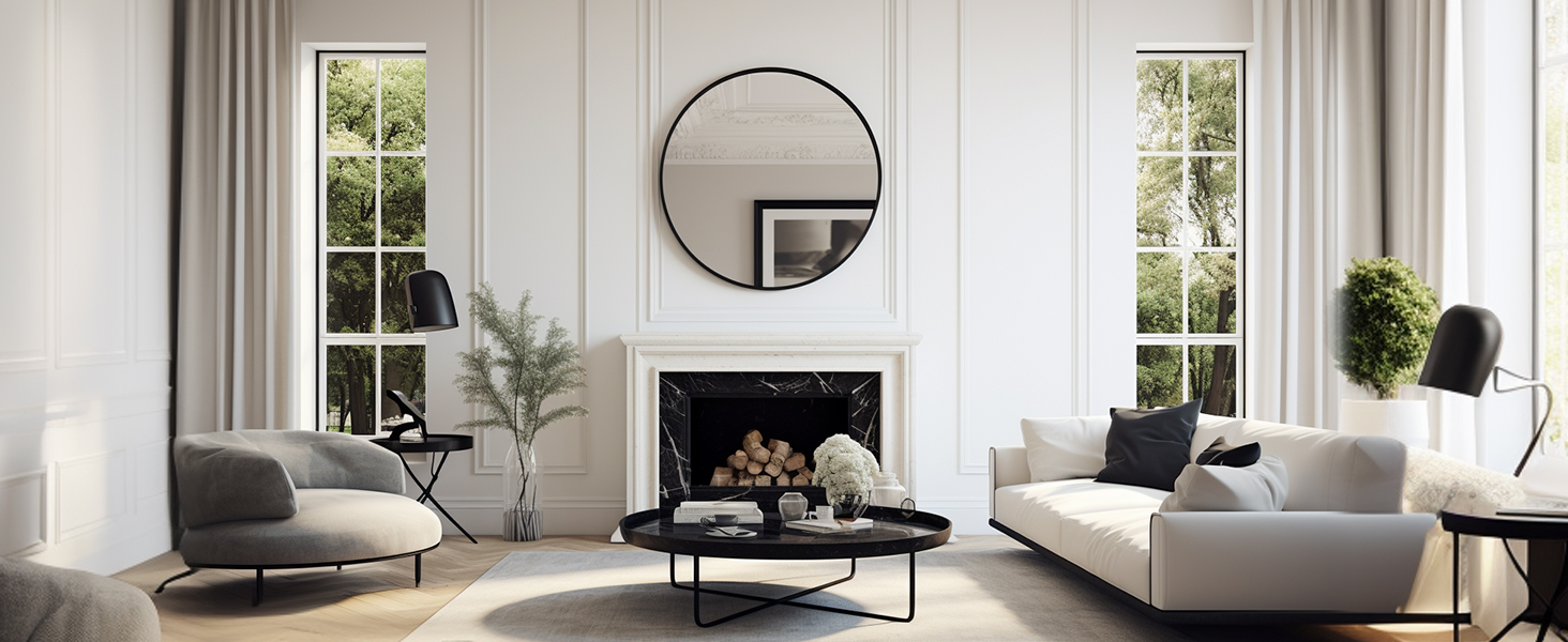 Afbeelding van HSXL - Spiegels - Luxe Ronde Spiegel Zwart - 60 cm Groot - Grote Wandspiegel 60cm Rond met Zwarte Rand -