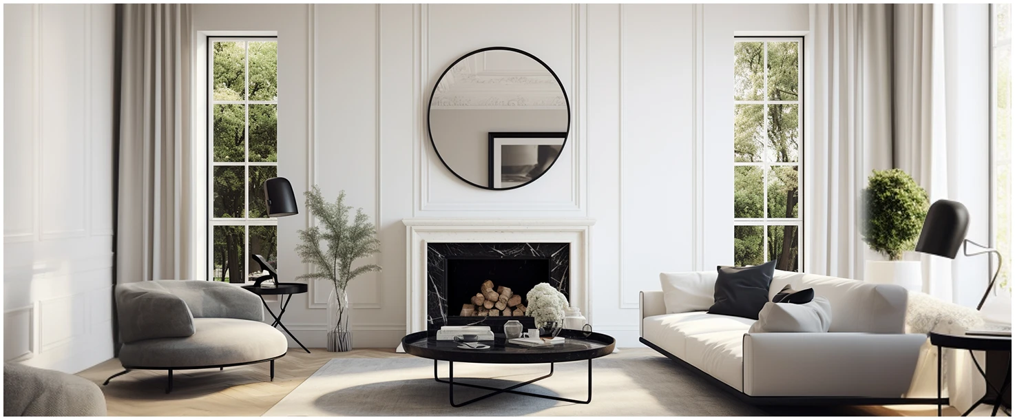 Afbeelding van HSXL - Spiegels - Luxe Ronde Spiegel Zwart - 60 cm Groot - Grote Wandspiegel 60cm Rond met Zwarte Rand -