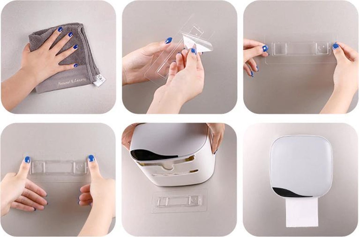 Afbeelding van Bewello® - WC Rolhouder - Toiletrolhouder - Zelfklevend WC Kastje - Wit met Grijs - 200 x 130 x 205 mm -