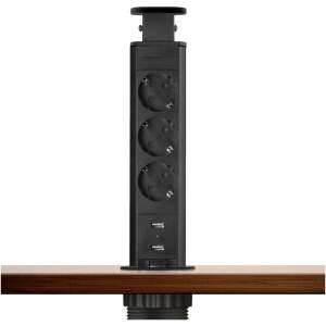 Afbeelding van DELIGHT - Inbouw Pop-Up Tafelblad Stekkerdoos met 2X USB en 3 Stopcontacten - Matzwart (MAT Zwart) - 6d4e