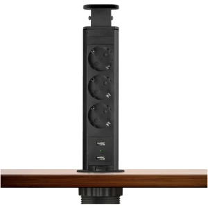 Afbeelding van DELIGHT - Inbouw Pop-Up Tafelblad Stekkerdoos met 2X USB en 3 Stopcontacten - Matzwart (MAT Zwart) - 6d4e