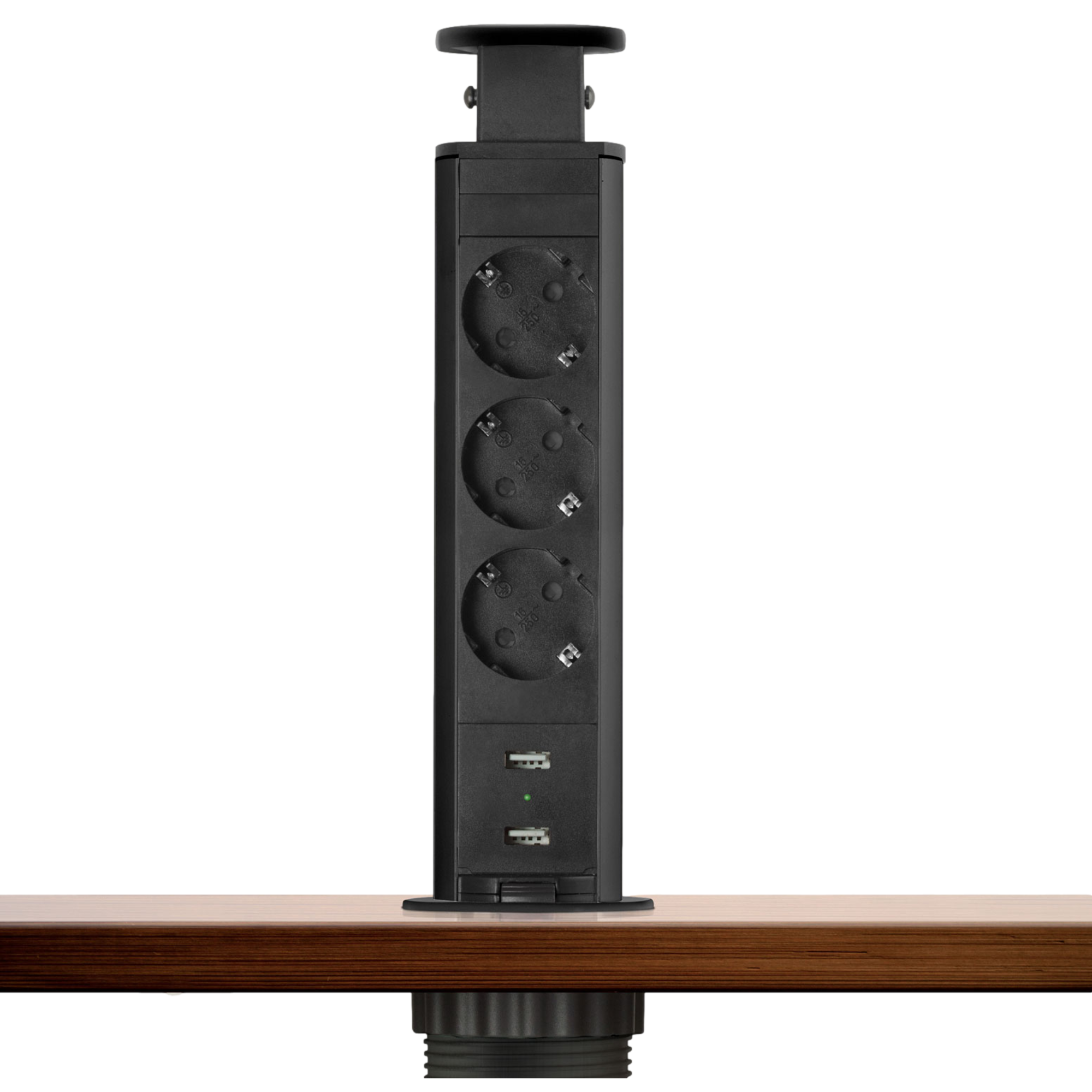 Afbeelding van DELIGHT - Inbouw Pop-Up Tafelblad Stekkerdoos met 2X USB en 3 Stopcontacten - Matzwart (MAT Zwart) - 6d4e