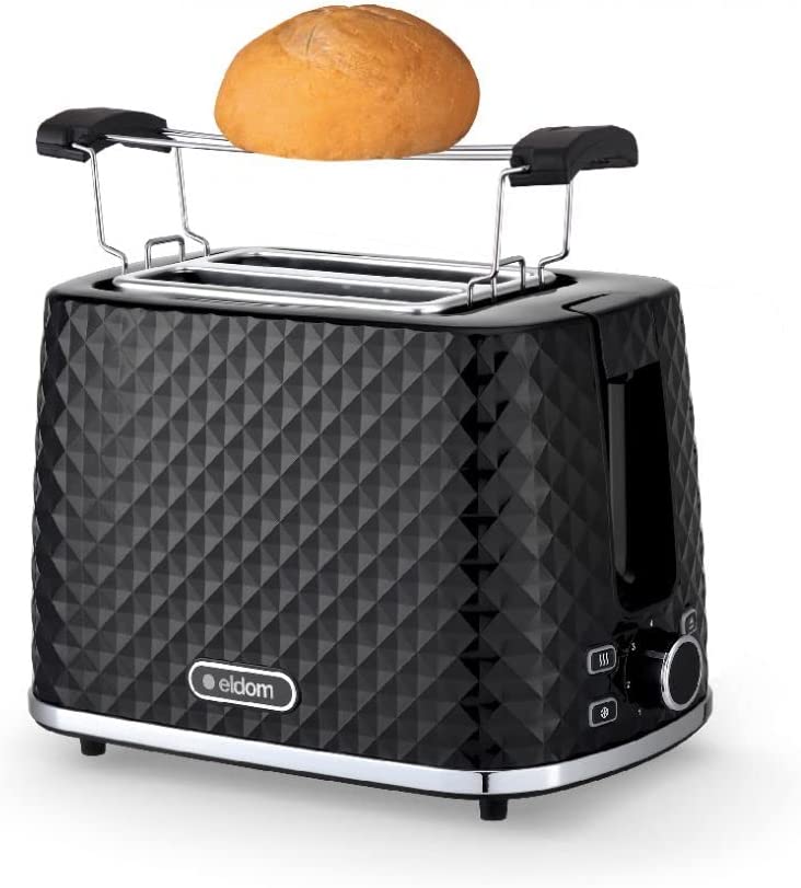 Afbeelding van Toaster Broodrooster Retro - Zwart - Model 2024 - Vintage Geroosterd brood Toaster - met Cool Wall, Ontdooi