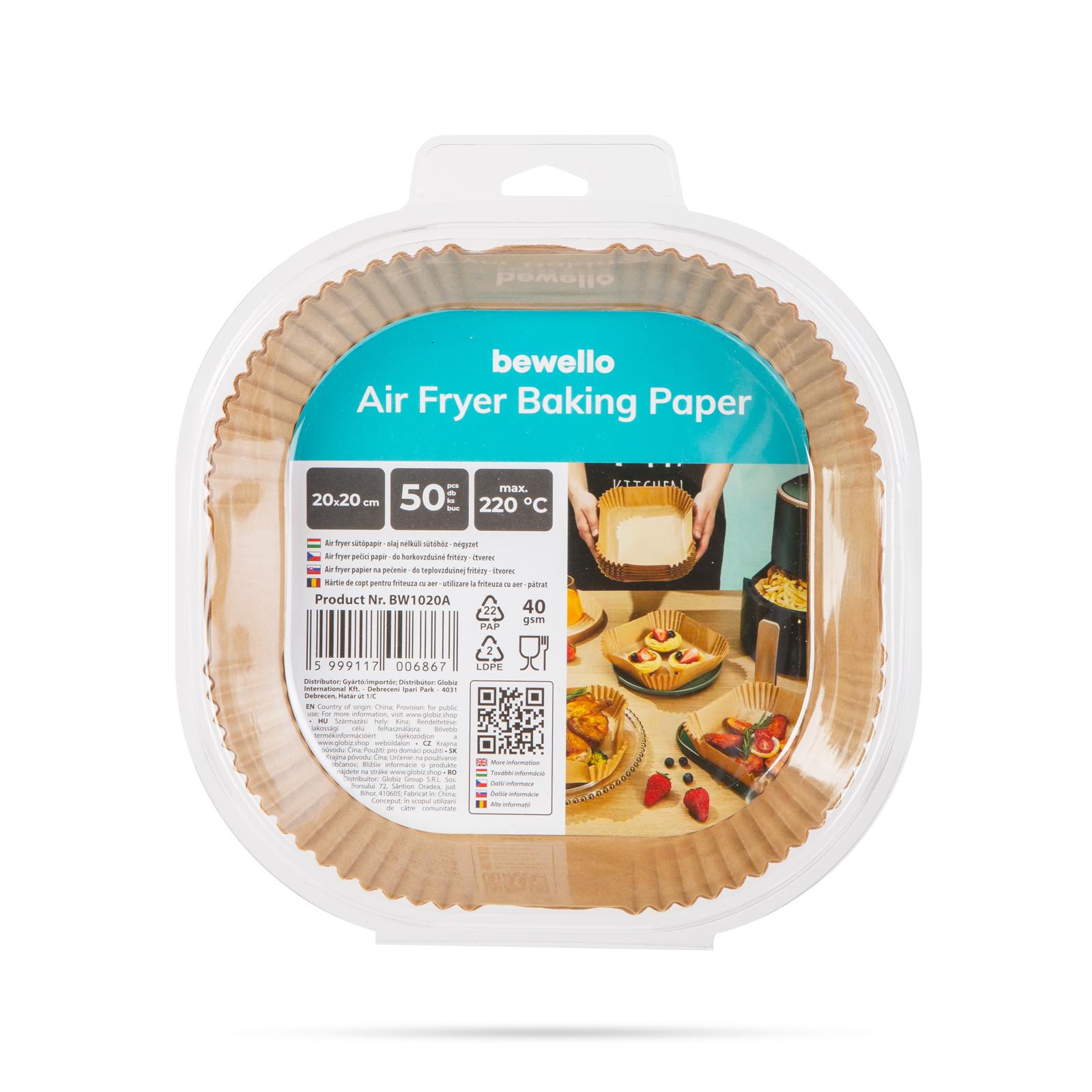 Afbeelding van Bewello Airfryer Bakpapier Vierkant - 20x20 cm - Air Fryer Bakpapier XXL - Airfryer Wegwerpbakjes - 50 stuks