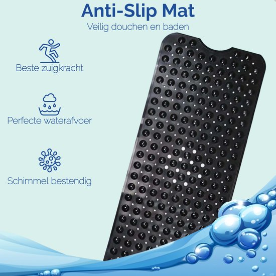 Afbeelding van HSXL - Antislipmat - 100x40CM - Incl. Netspons - Antislip Douchemat / Badmat Zwart met Zuignappen – Mat