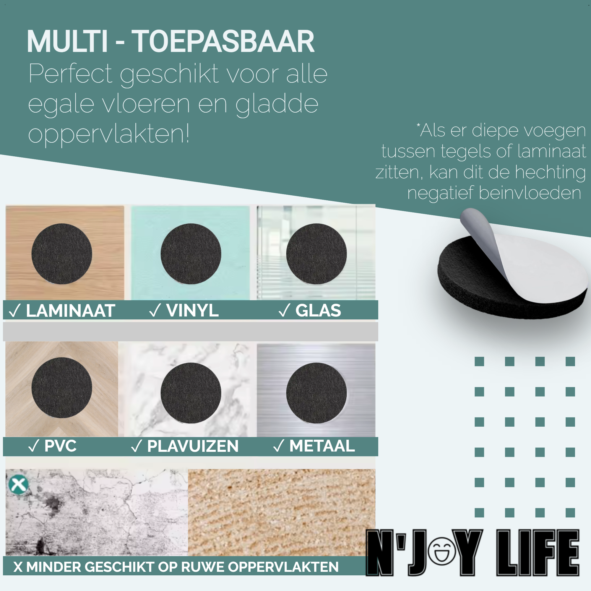 Afbeelding van 1x N'JOY LIFE Premium Vilt op Rol - Anti Kras Meubelvilt Viltjes - 2 meter x 5 cm - Zelfklevende