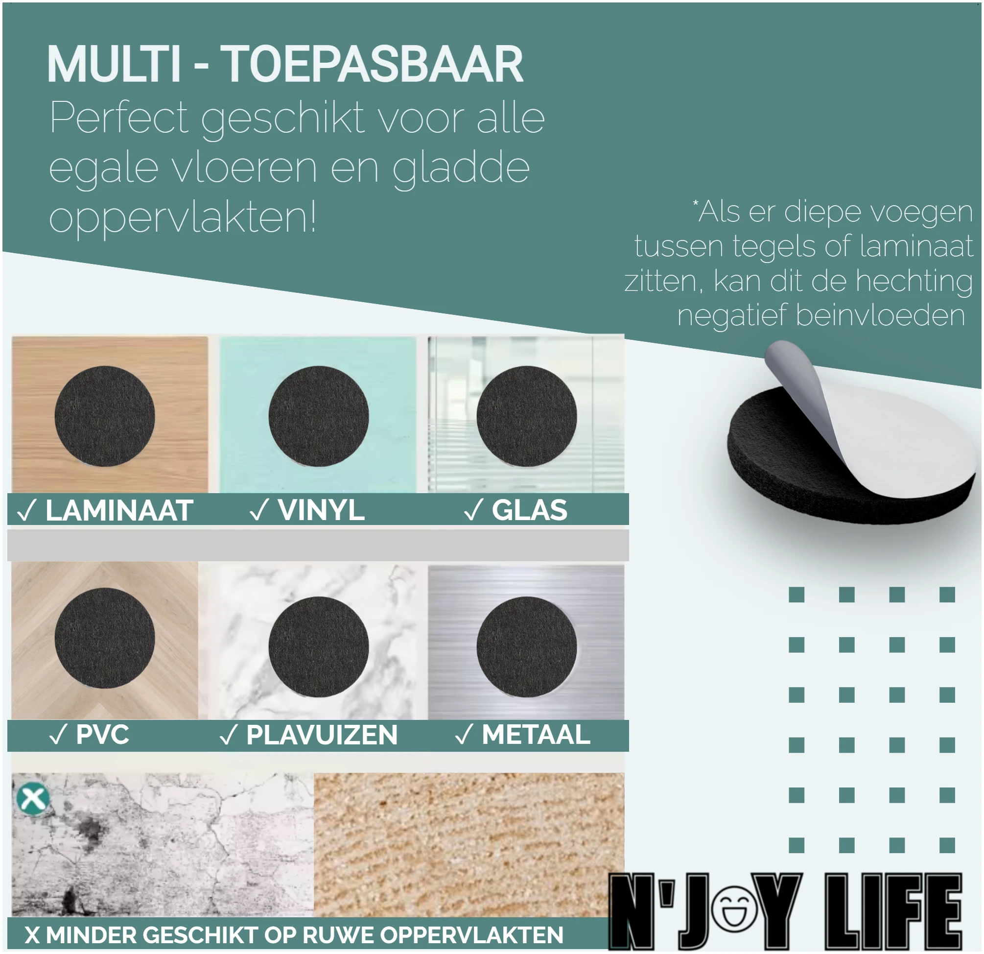 Afbeelding van 1x N'JOY LIFE Premium Vilt op Rol - Anti Kras Meubelvilt Viltjes - 2 meter x 5 cm - Zelfklevende