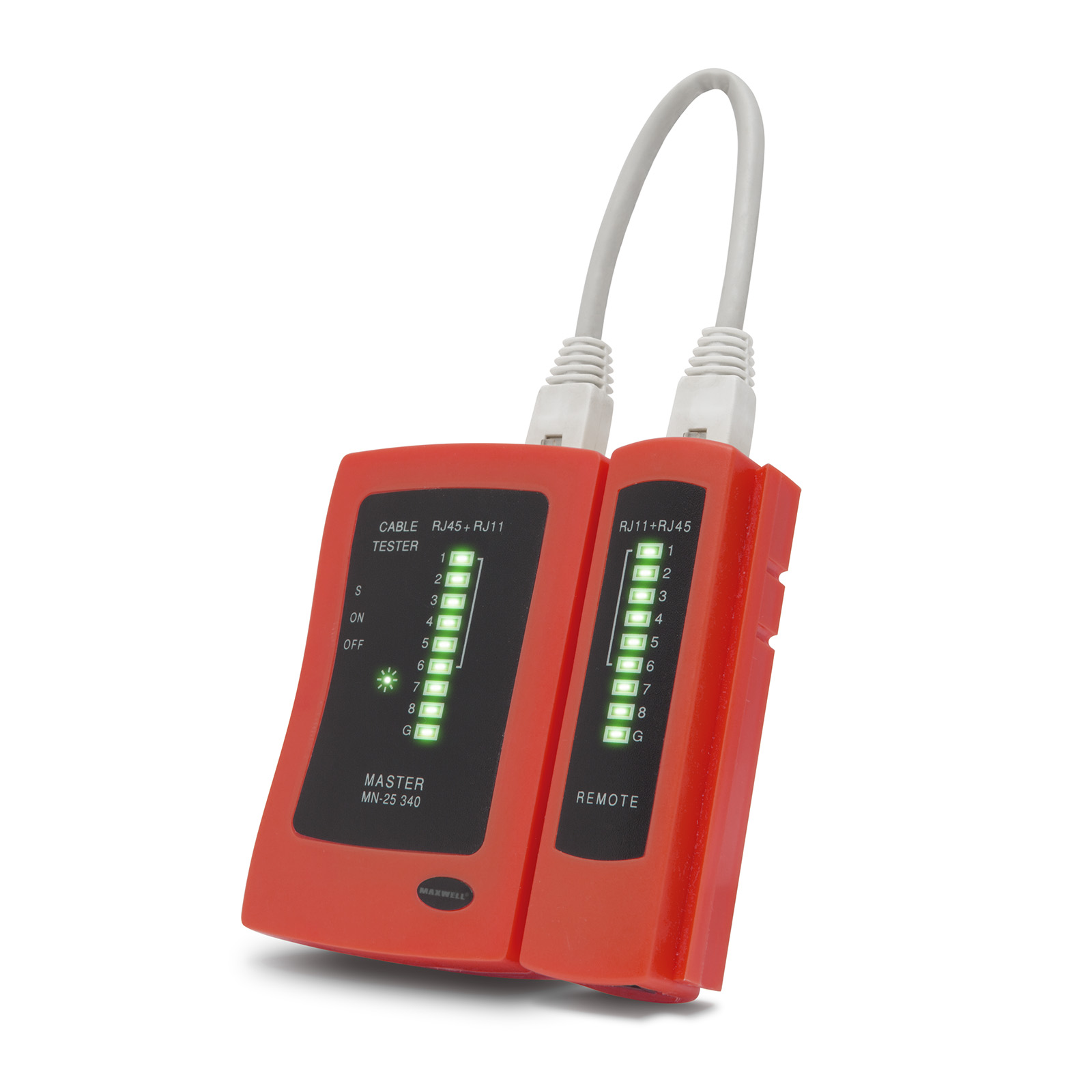 Afbeelding van MAXWELL Netwerk Tester - RJ45 en RJ11 en RJ12 Kabel Tester - Internet LAN tester - Incl. 1x Batterij en
