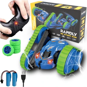 Afbeelding van HyperWheels - Bestuurbare Auto voor Jongens - Speelgoed Stuntauto voor Binnen of Buiten - Blauw met Groen -