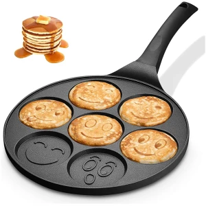 Afbeelding van Pannenkoekenpan Smileys Smiley - Pancake Pan - Omeletpan - Omeletmaker - Eierpan - Anti Aanbak - 7 Vakken -