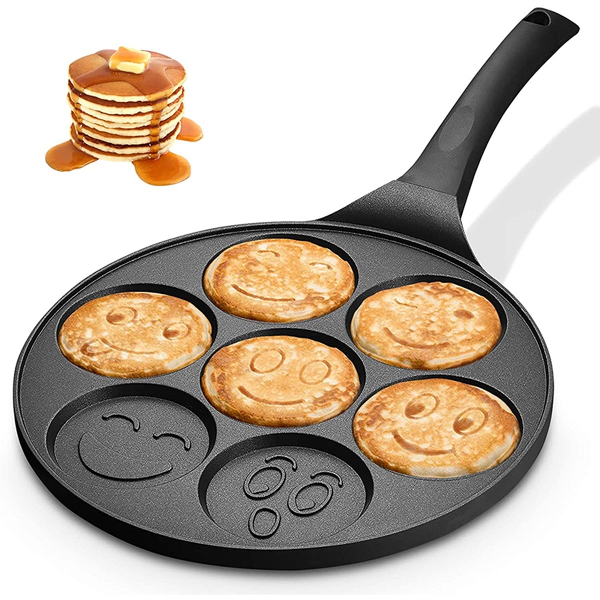 Afbeelding van Pannenkoekenpan Smileys Smiley - Pancake Pan - Omeletpan - Omeletmaker - Eierpan - Anti Aanbak - 7 Vakken -