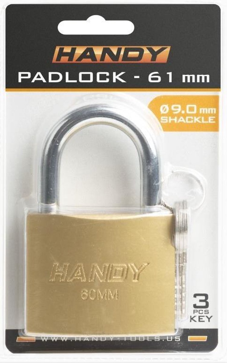 Afbeelding van Handy - Extra Groot & Zwaar Hangslot met Sleutel 60mm - Hangsloten - Gehard staal - Sluiting ⌀ 9MM -