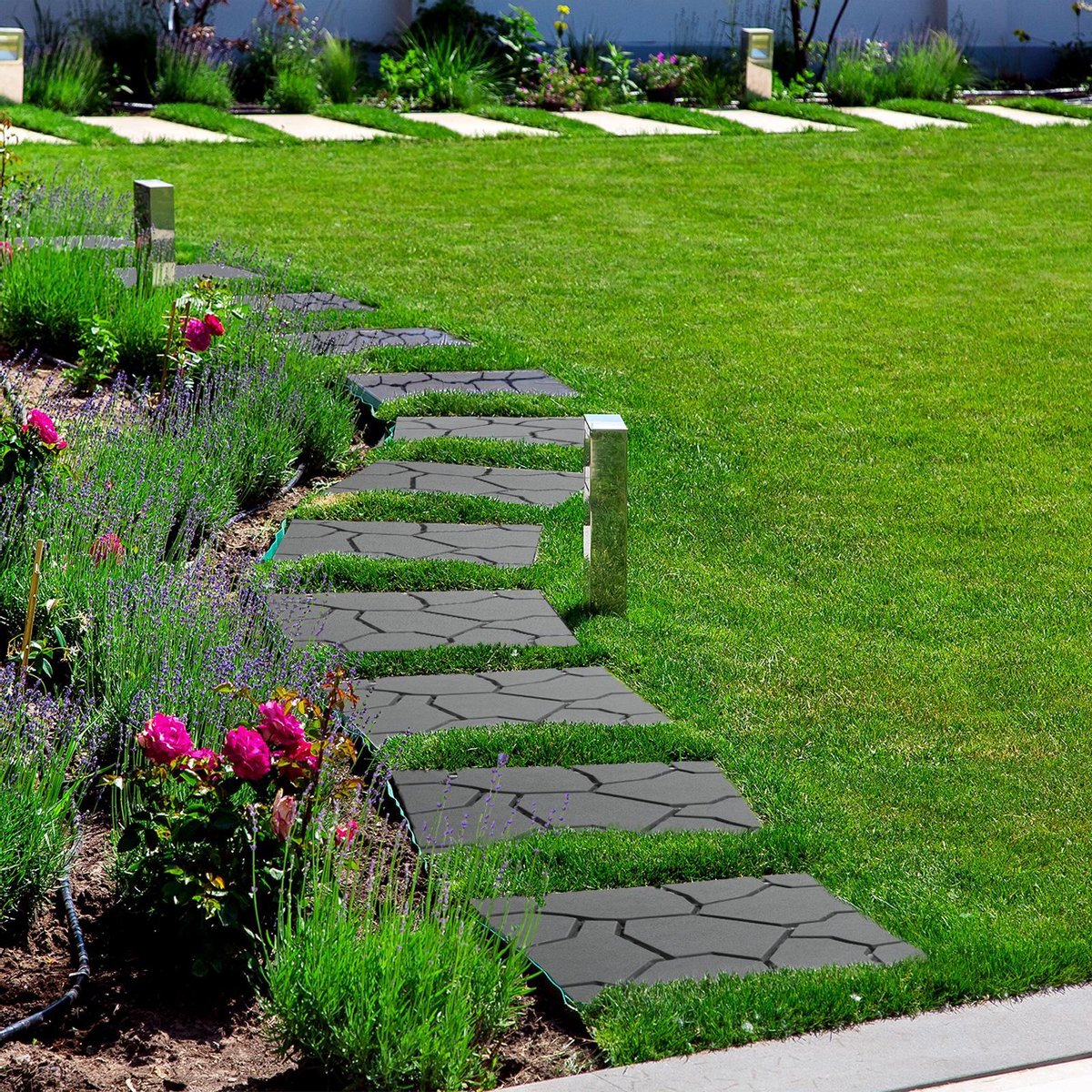 Afbeelding van Garden of Eden - Tuintegels - Vlonder - Vlondertegel - Terrastegels Kunststof - Grijs - Steenpatroon 29x29CM