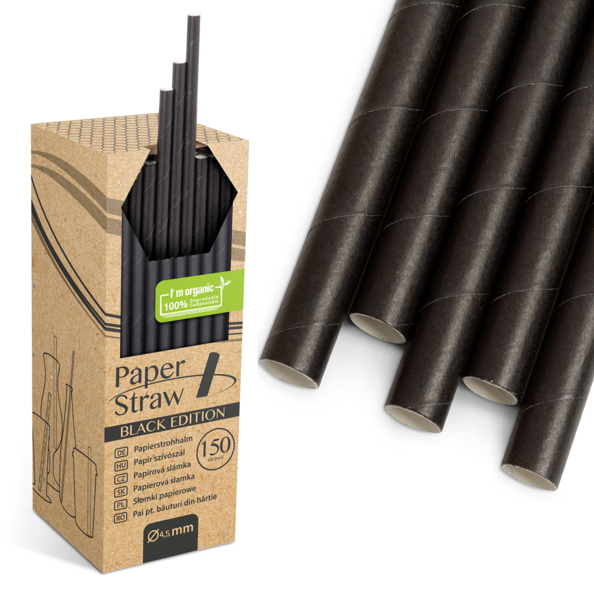 Afbeelding van Kartonnen Drinkrietjes Zwart 4,5 mm 19 cm - Recht - Straws papieren Rietjes - 150 stuks - Milkshake - 100%