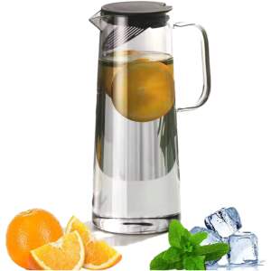 Afbeelding van Waterkaraf 1.4L - Waterkan met Deksel En Filter - Glas - Zwart - Glazen Karaf 1,4 Liter - Multifunctionele