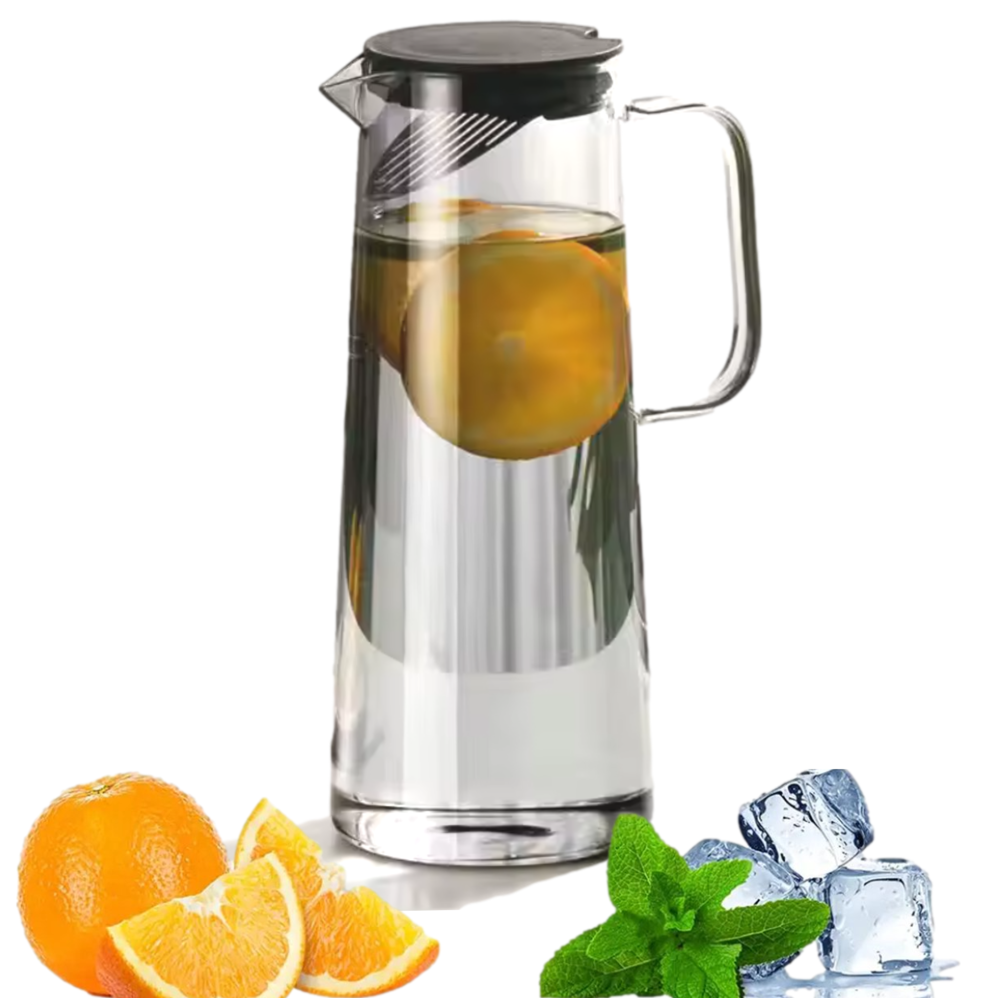 Afbeelding van Waterkaraf 1.4L - Waterkan met Deksel En Filter - Glas - Zwart - Glazen Karaf 1,4 Liter - Multifunctionele