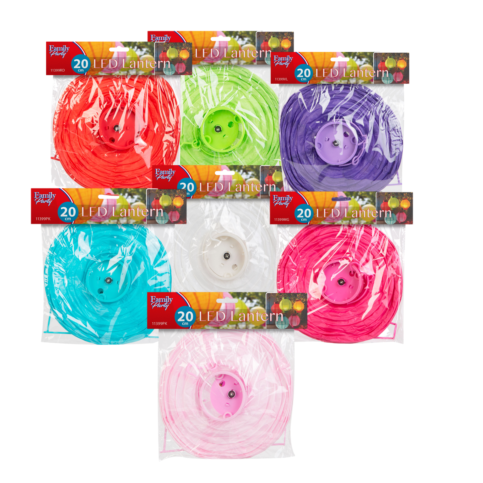 Afbeelding van Set van 7 - Gekleurde Lampionnen Feest Versiering – op Batterijen - Decoratie Slinger – Leuk voor Happy