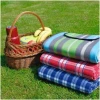 Afbeelding van Picknickkleed Waterdicht - 170 x x135 cm - Bruin / Blauw / Wit gestreept - Strandkleed met Handvat -