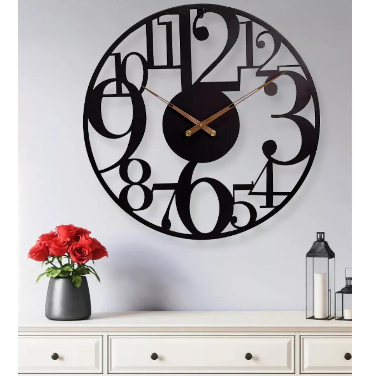 Afbeelding van HSXL - 60cm Grote Stille Wandklok Landelijk en Industrieel uit Zwart Metaal - Groot - 60 cm - Metalen