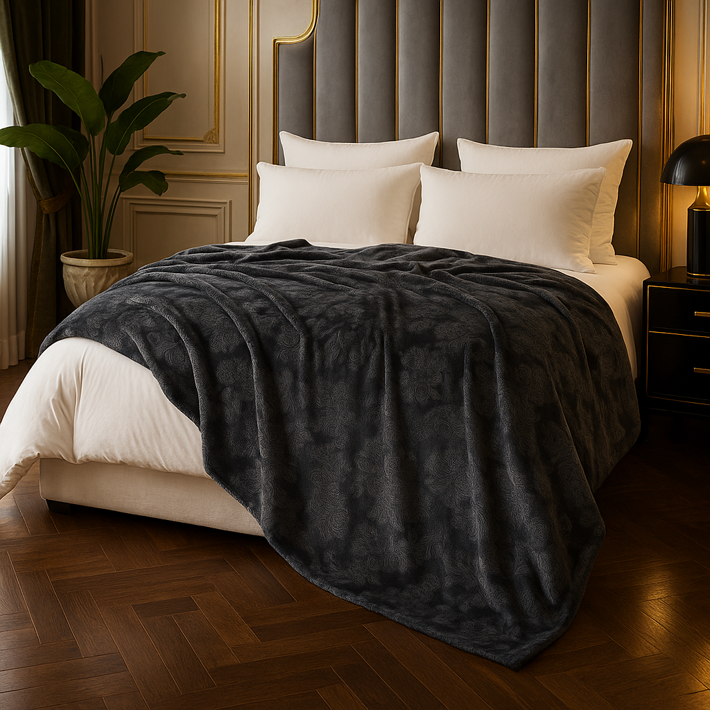 Afbeelding van Zachte OEKO-TEX Fleece Bedsprei 200×220 cm – Donkergrijs – Luxe Microvezel Plaid met Reliëf