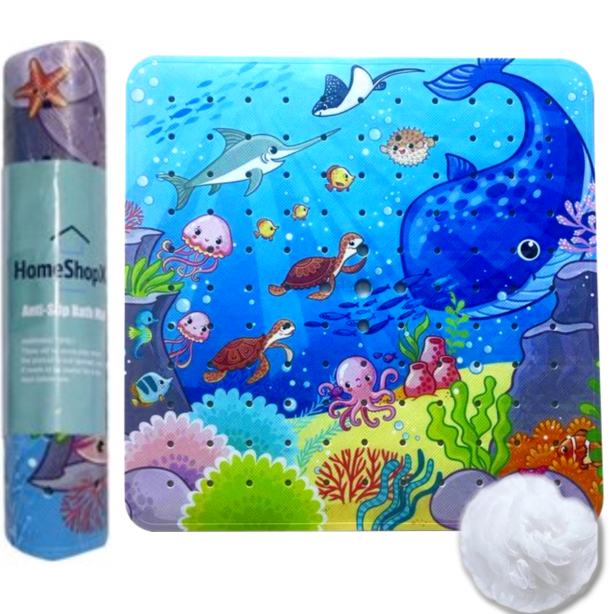 Afbeelding van HSXL - Antislipmat - 53x53CM - Incl. Netspons - Antislip Douchemat voor Kinderen met Zuignappen – Anti Slip