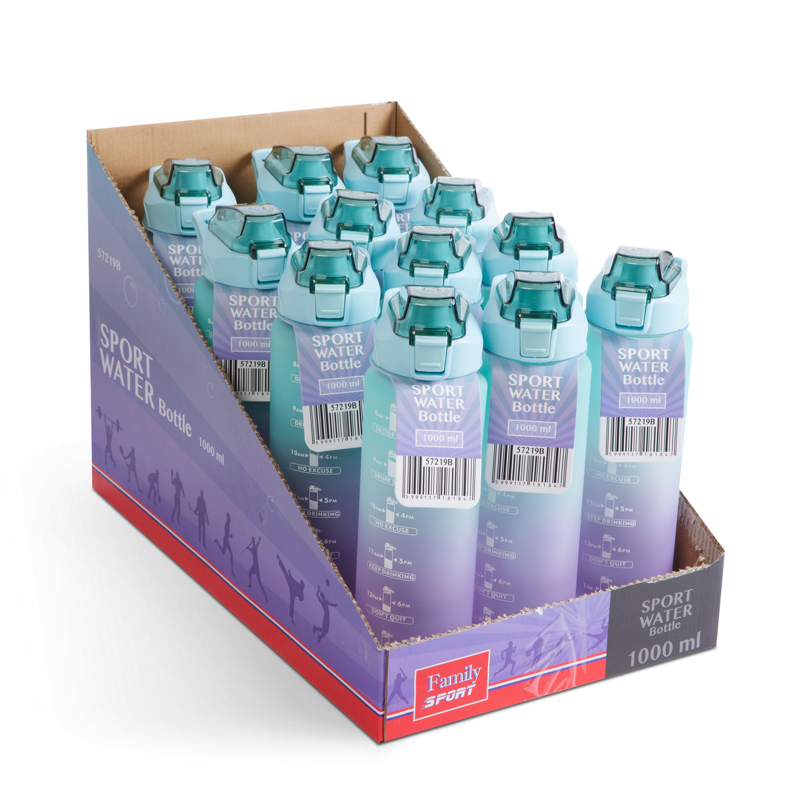 Afbeelding van Family Sport - Waterfles Paars / Blauw - 1 Liter Drinkfles - Waterfles met Rietje - Waterfles met