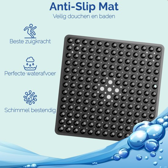 Afbeelding van HSXL - Antislipmat - 53x53CM - Incl. Netspons - Antislip Douchemat Zwart met Zuignappen – Anti Slip Douche