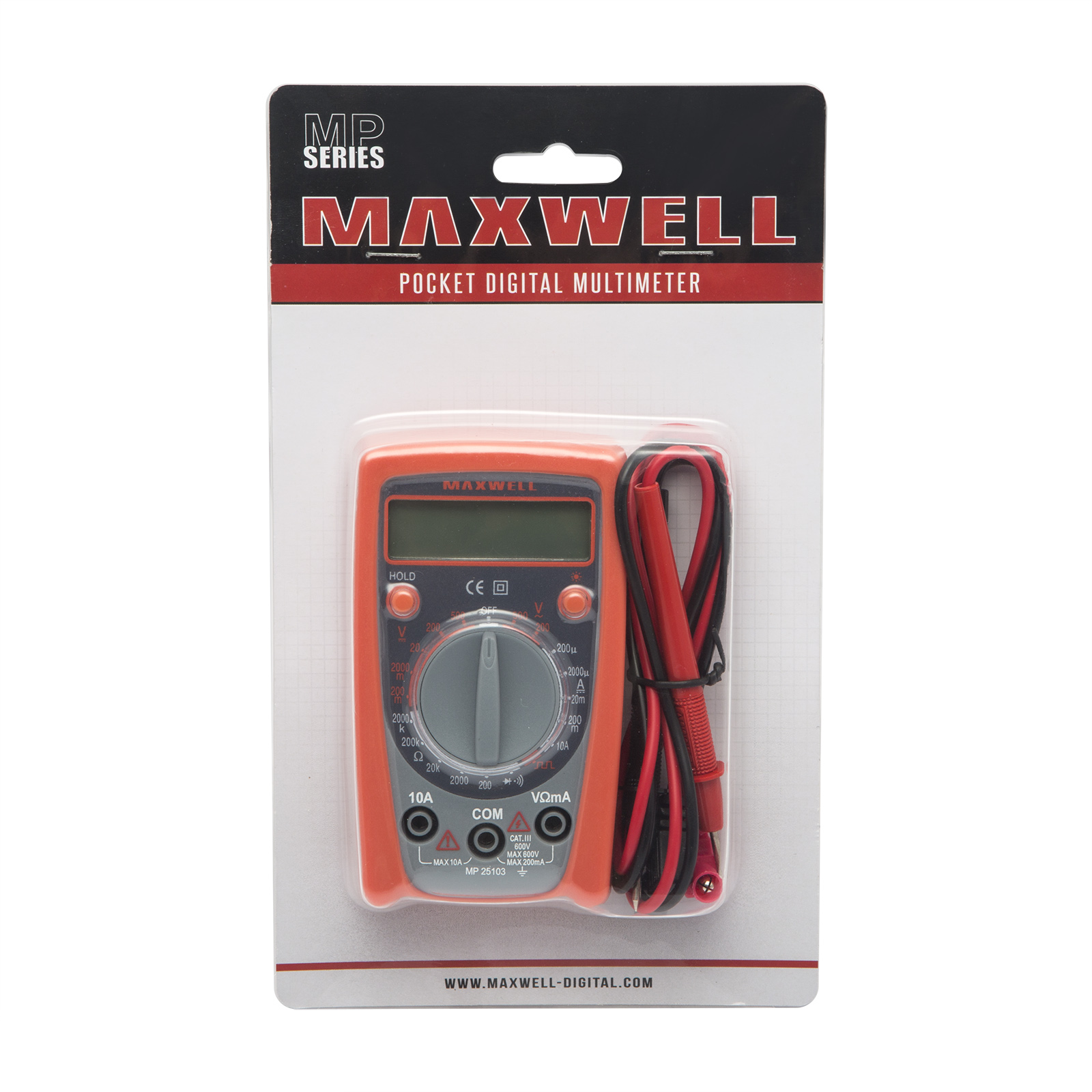 Afbeelding van MAXWELL - MPseries - Multimeter Digitaal - AC / DC - Incl. 9V Batterij & Testprobes - Digitale Multi