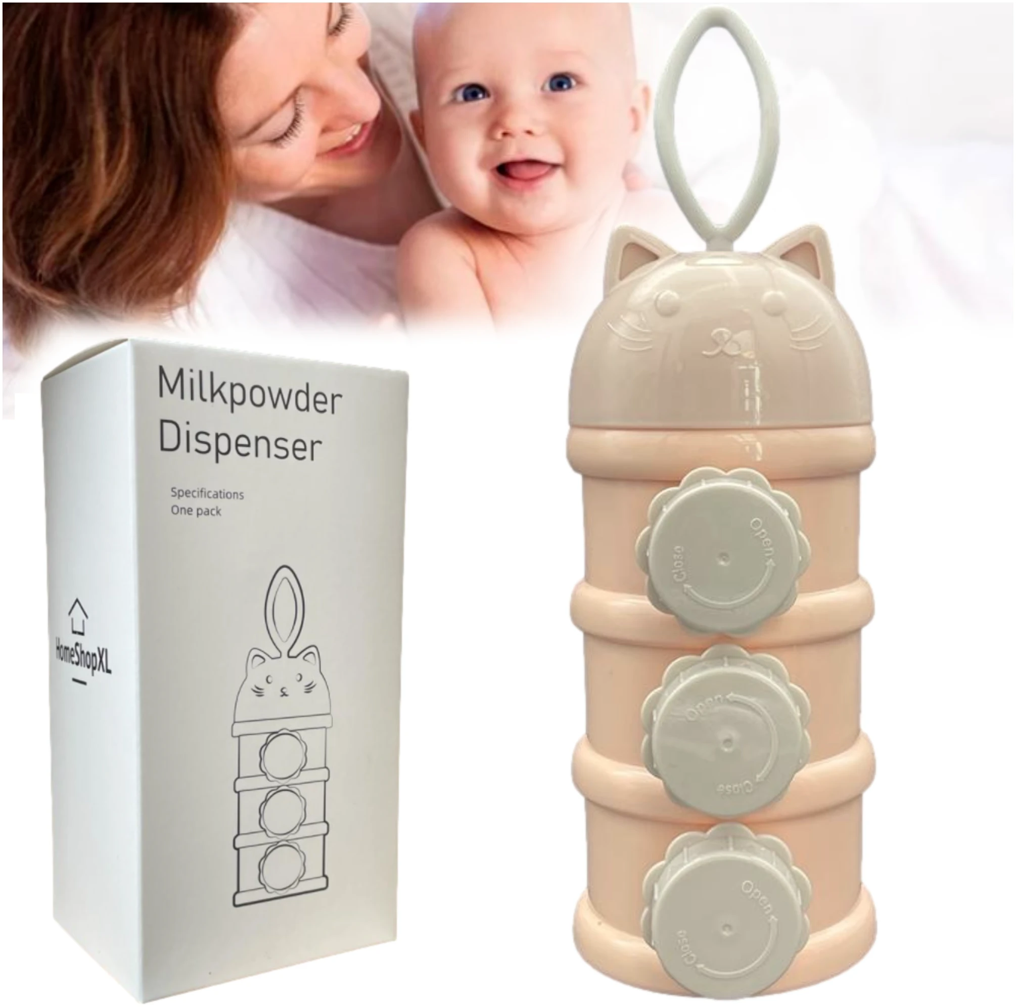 Afbeelding van HSXL - Melkpoeder Doseerdoosjes – Melkpoeder Toren – BPA Vrij – 3 Compartimenten – Roze –