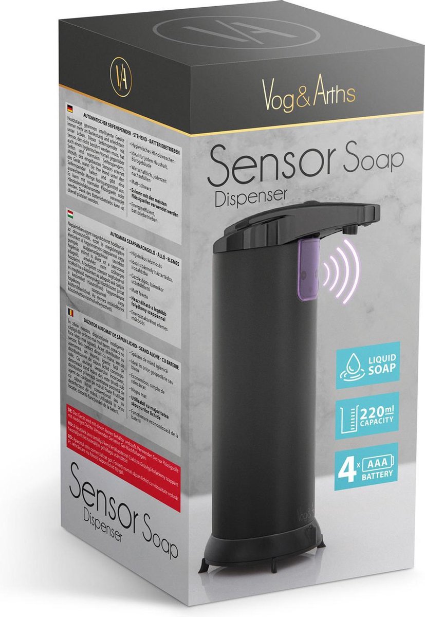 Afbeelding van Vog&Arths - Automatische Zeepdispenser met Sensor - Zeeppompje - Zwart - Automatische Zeep pomp - 220ML -