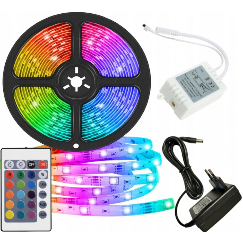 Afbeelding van Waterdichte LED Strip 5 meter RGB Kleuren met Afstandsbediening - IP44 Waterdicht - 300 LED's - 8292