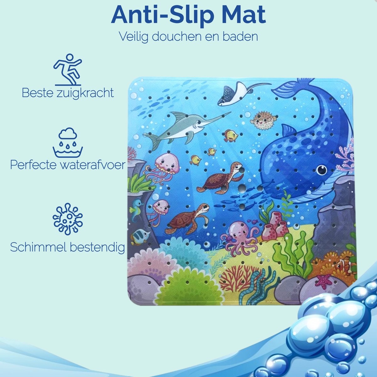 Afbeelding van HSXL - Antislipmat - 53x53CM - Incl. Netspons - Antislip Douchemat voor Kinderen met Zuignappen – Anti Slip