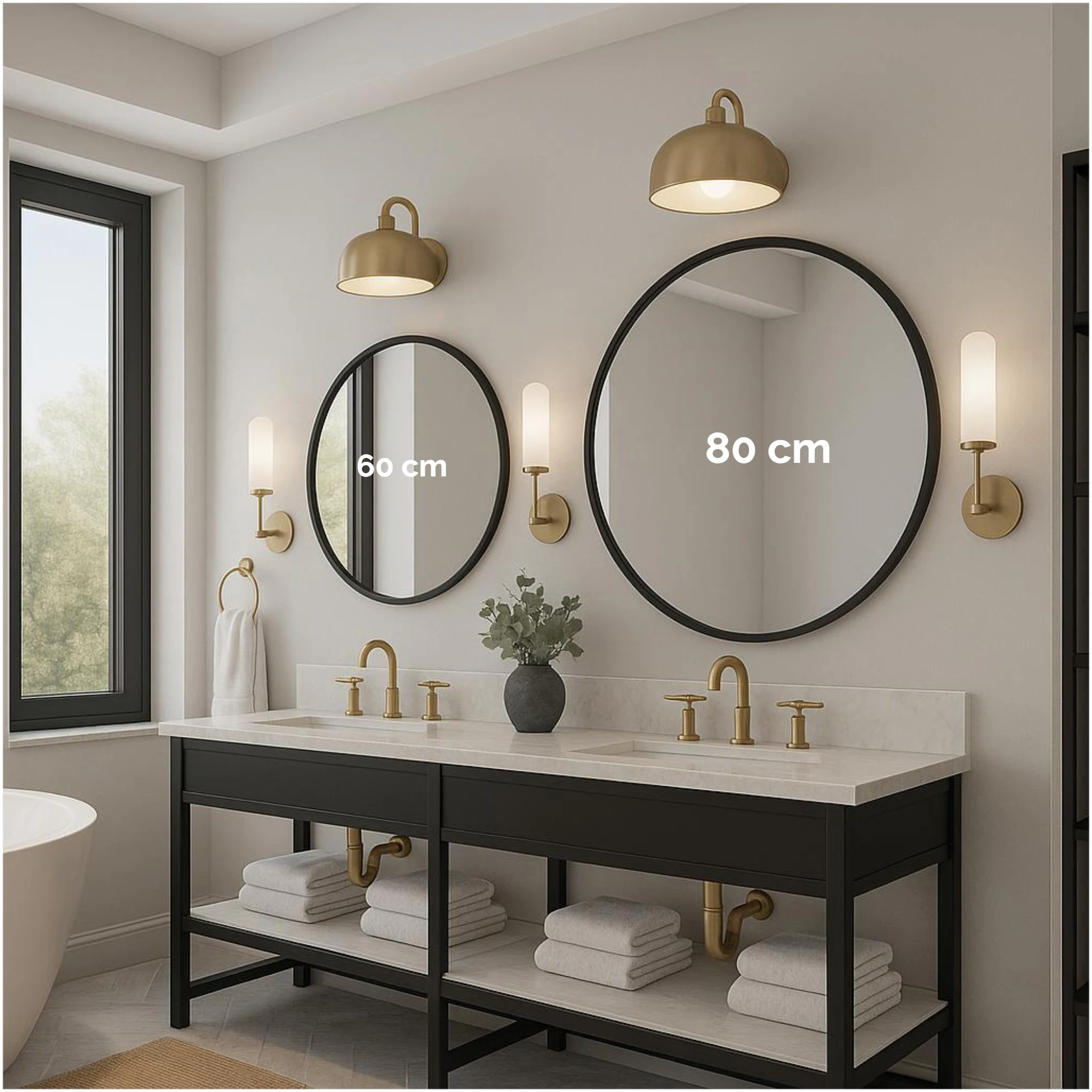 Afbeelding van HSXL - Spiegels - Ronde Spiegel Zwart - 80 cm Groot - Grote Wandspiegel Rond - Industrieel / Modern Design -