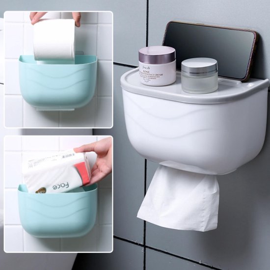 Afbeelding van Bewello® - WC Rolhouder - Toiletrolhouder - Zelfklevend WC Kastje - Wit met Grijs - 210 x 135 x 135 mm -