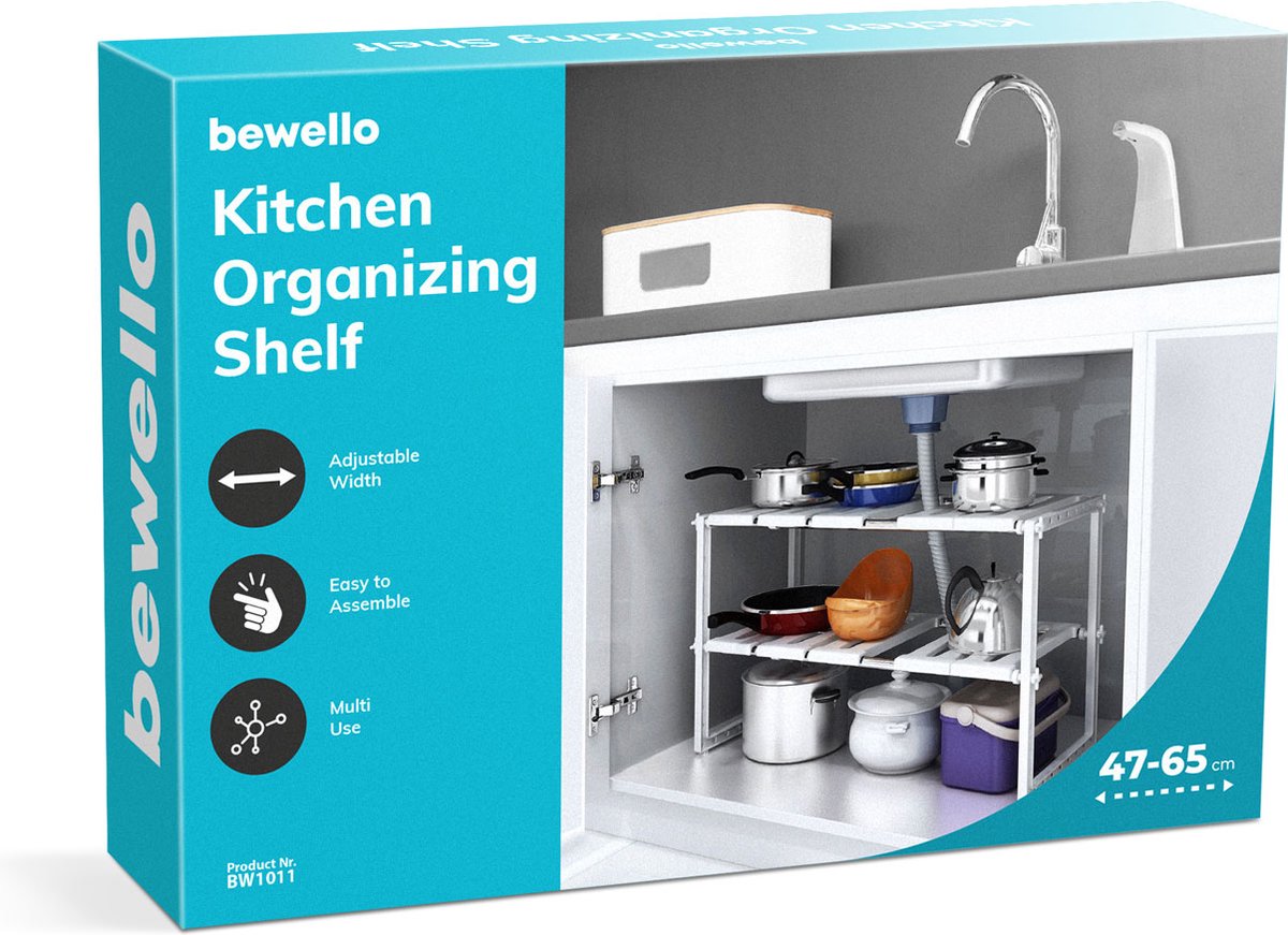 Afbeelding van Bewello® - Pannenrek Keukenkast Organizer - 47-65cm breed - Kunststof Opbergrek Keukenkast - 86ad bca0 46d3