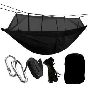 Afbeelding van HSXL Lichtgewicht Outdoor Hangmat met Muggennet en Accessoires - 260x140cm - Zwart- Survival Hangmat met