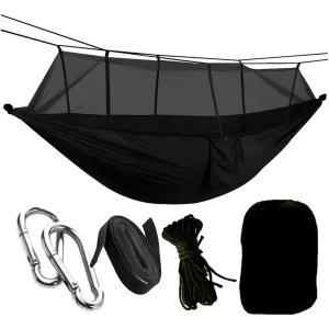 Afbeelding van HSXL Lichtgewicht Outdoor Hangmat met Muggennet en Accessoires - 260x140cm - Zwart- Survival Hangmat met