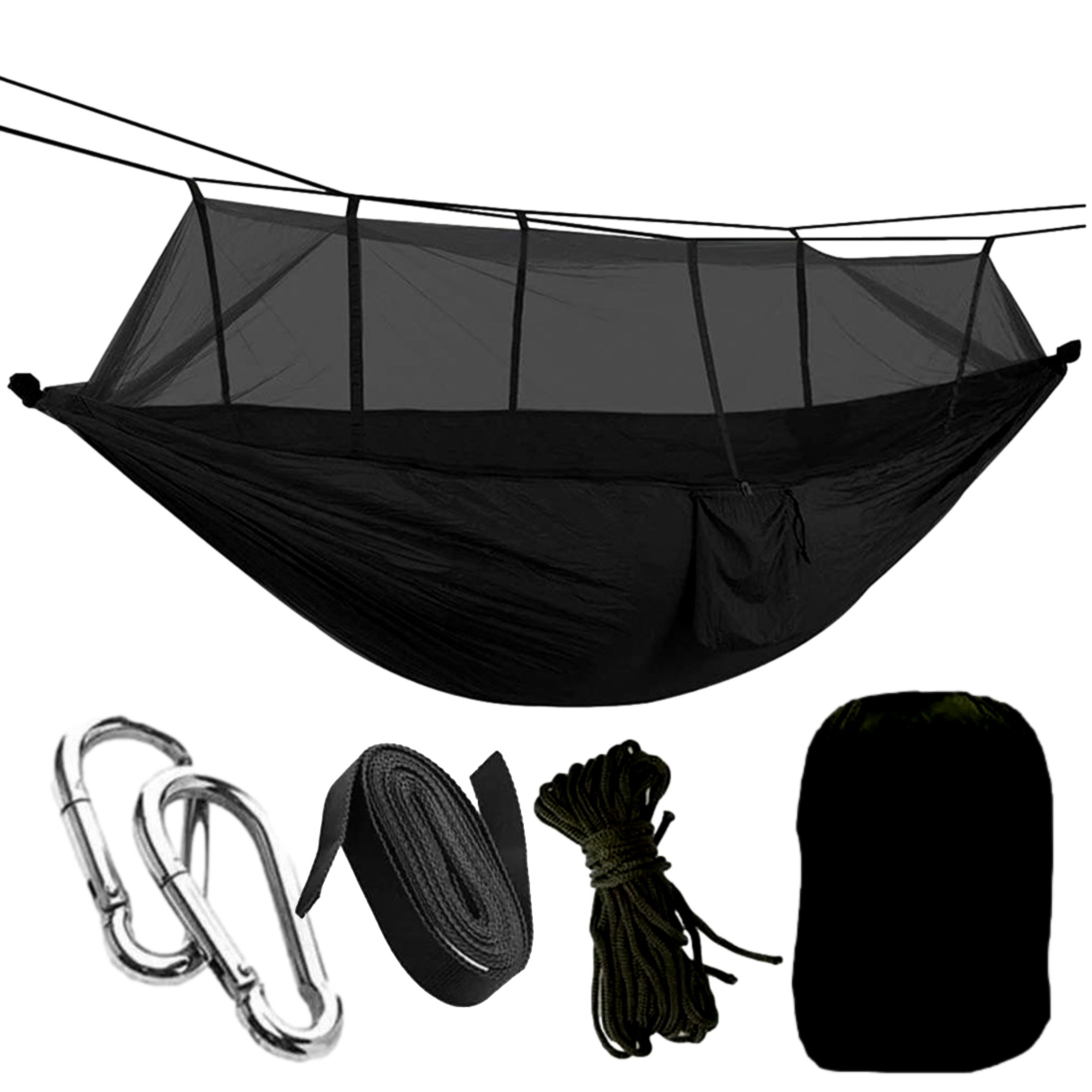 Afbeelding van HSXL Lichtgewicht Outdoor Hangmat met Muggennet en Accessoires - 260x140cm - Zwart- Survival Hangmat met