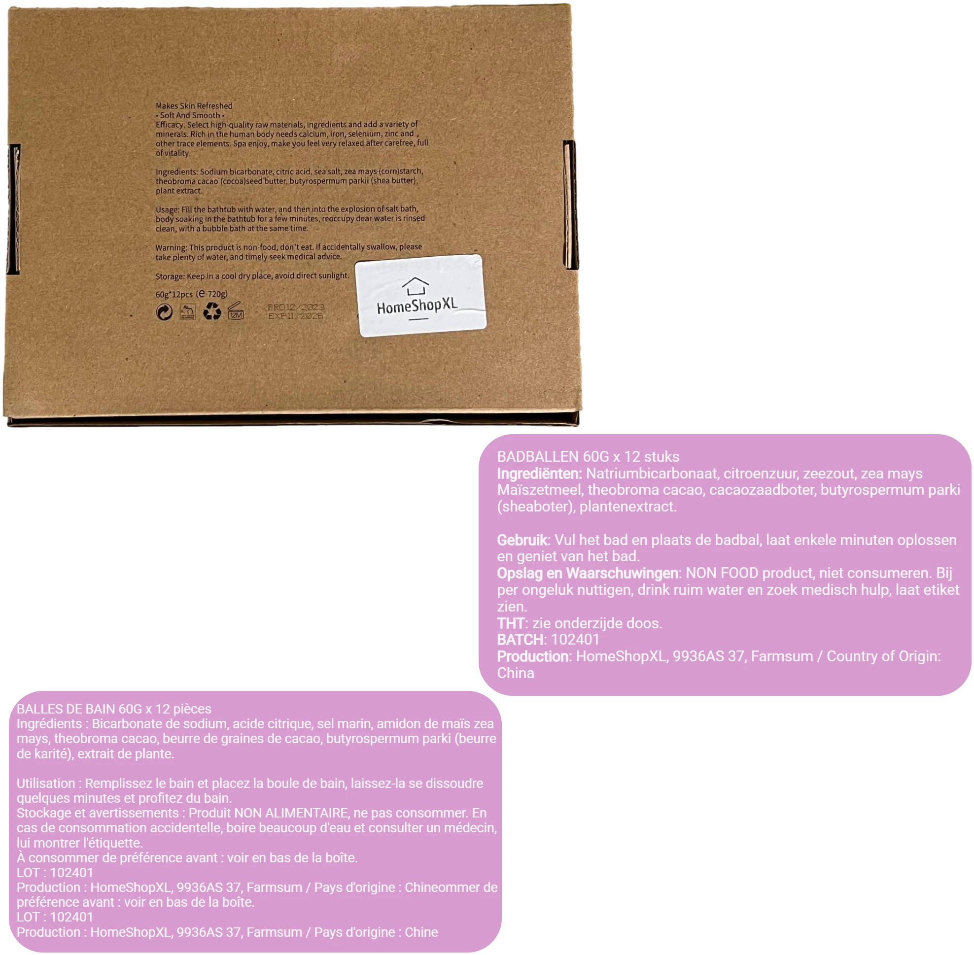 Afbeelding van Bath bombs 12 stuks - Bruisballen voor in Bad - 12 Etherische Aroma Bad bommen - Giftset - Cadeau - 60g per