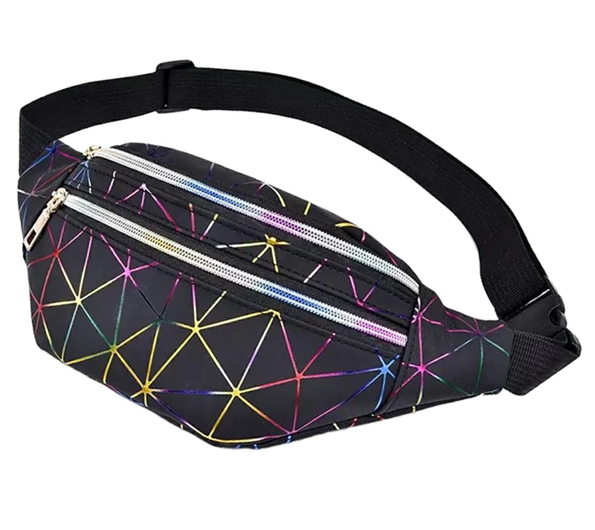 Afbeelding van Festival Tasje Heuptasje - voor Dames of Heren - GALAXY- Zwart - Fanny Pack - Heuptas Holografisch - 89c7